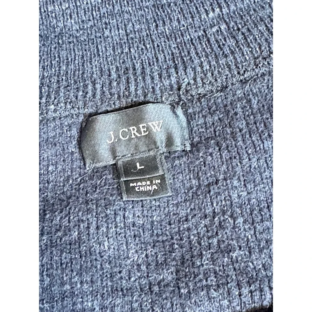J. Crew Mens Quarter Zip Pullover Sweater Charcoal Gray Cotton Waffle Knit Large